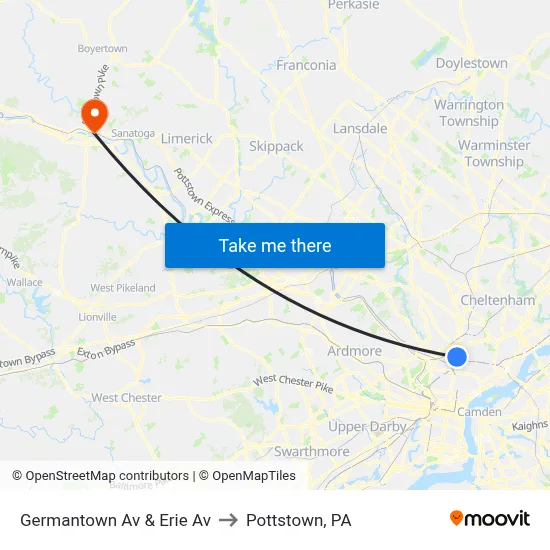 Germantown Av & Erie Av to Pottstown, PA map