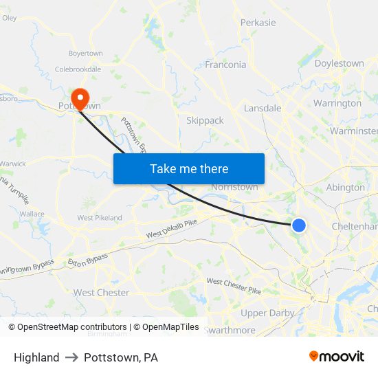 Highland to Pottstown, PA map