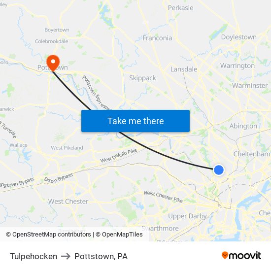Tulpehocken to Pottstown, PA map