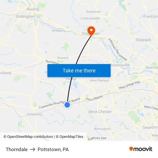 Thorndale to Pottstown, PA map