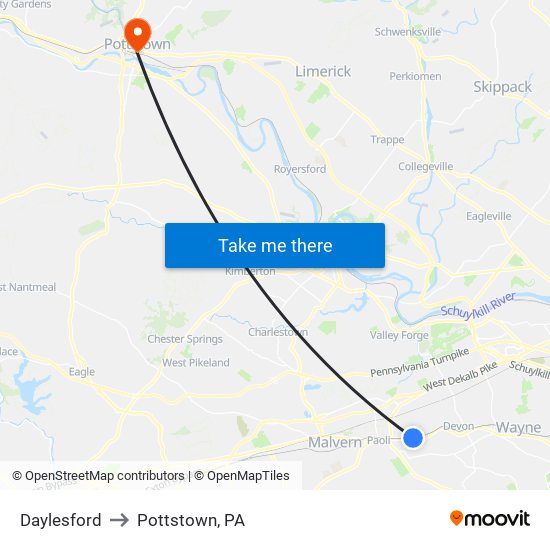 Daylesford to Pottstown, PA map