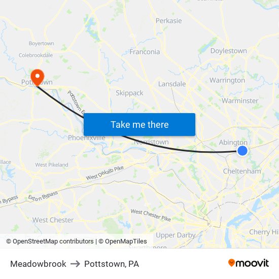 Meadowbrook to Pottstown, PA map