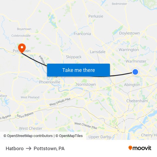 Hatboro to Pottstown, PA map