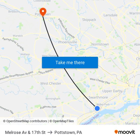 Melrose Av & 17th St to Pottstown, PA map