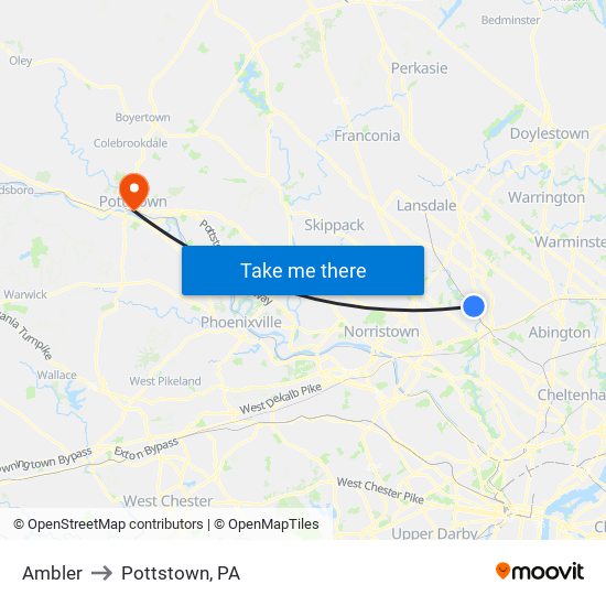 Ambler to Pottstown, PA map