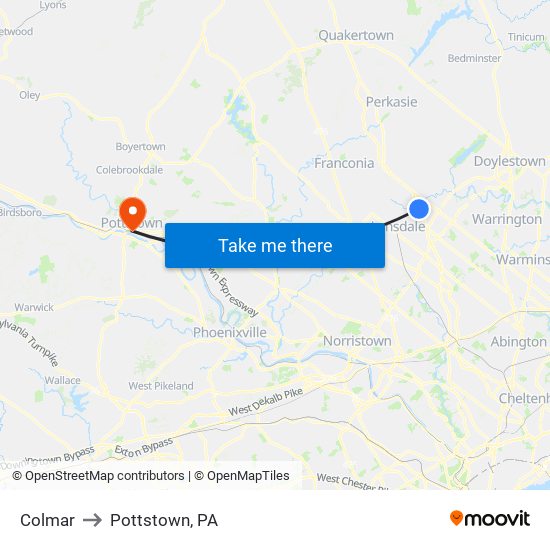 Colmar to Pottstown, PA map