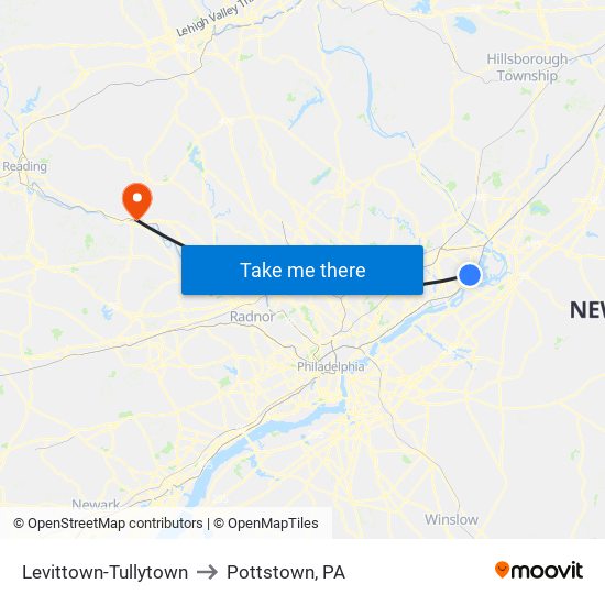 Levittown-Tullytown to Pottstown, PA map