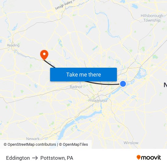 Eddington to Pottstown, PA map