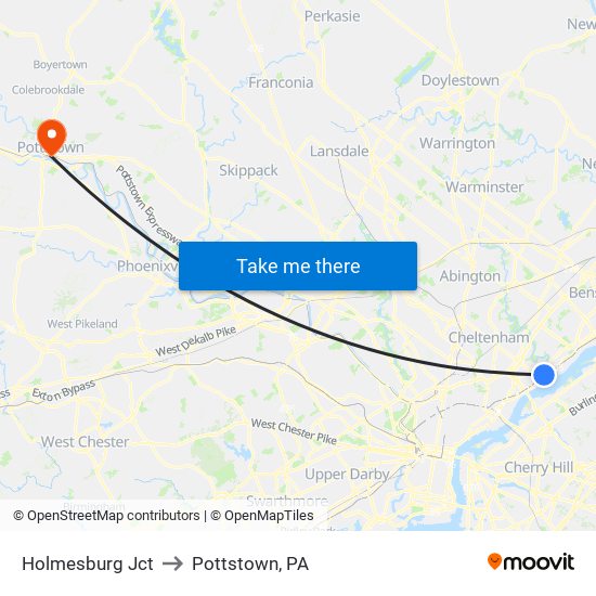 Holmesburg Jct to Pottstown, PA map