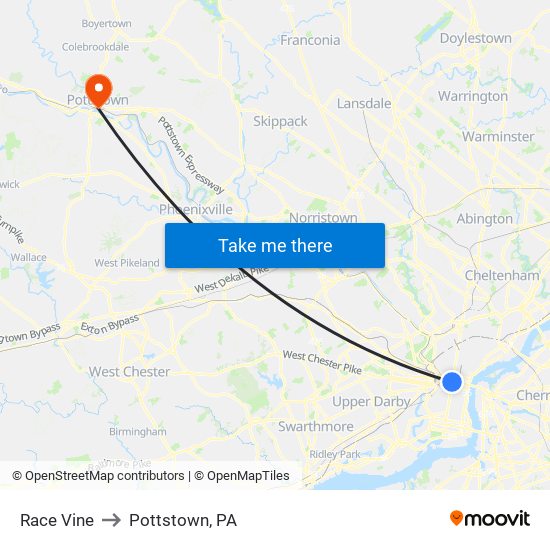 Race Vine to Pottstown, PA map