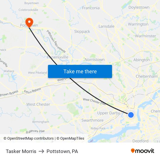 Tasker Morris to Pottstown, PA map