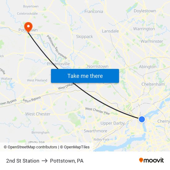 2nd St Station to Pottstown, PA map