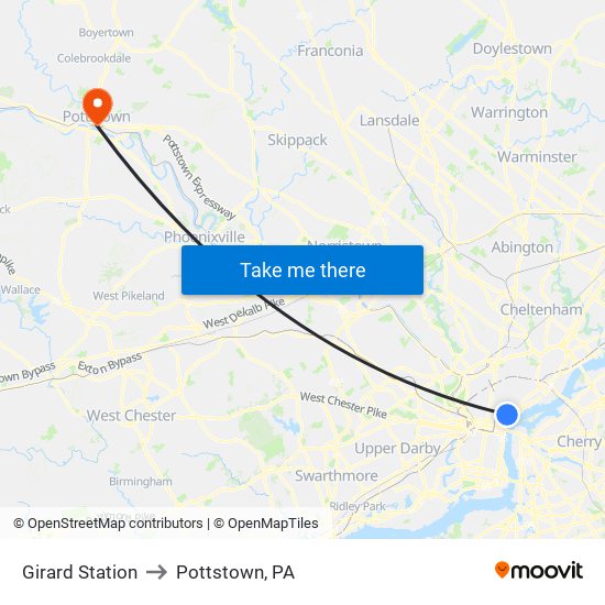 Girard Station to Pottstown, PA map