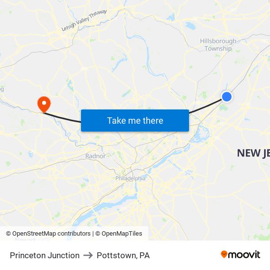Princeton Junction to Pottstown, PA map
