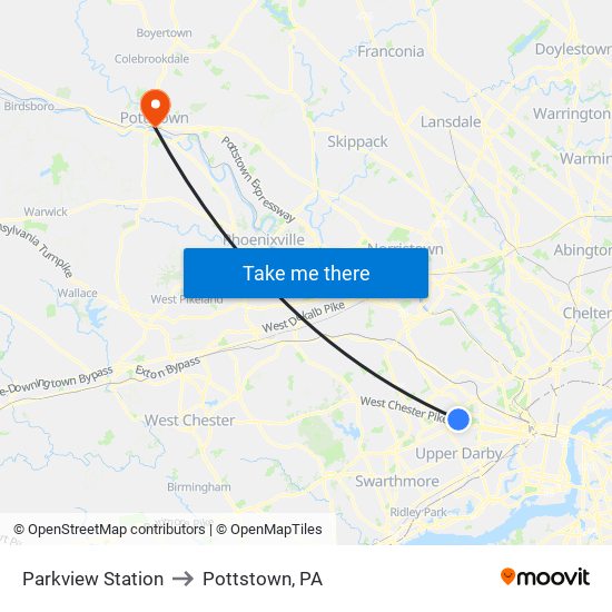 Parkview Station to Pottstown, PA map