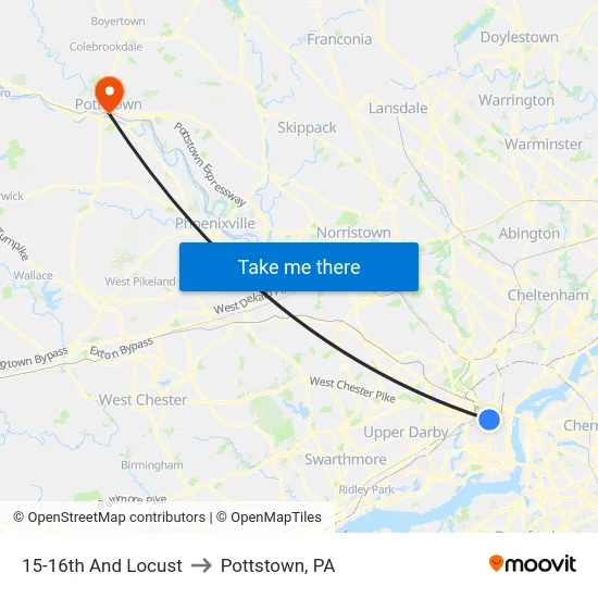 15-16th And Locust to Pottstown, PA map