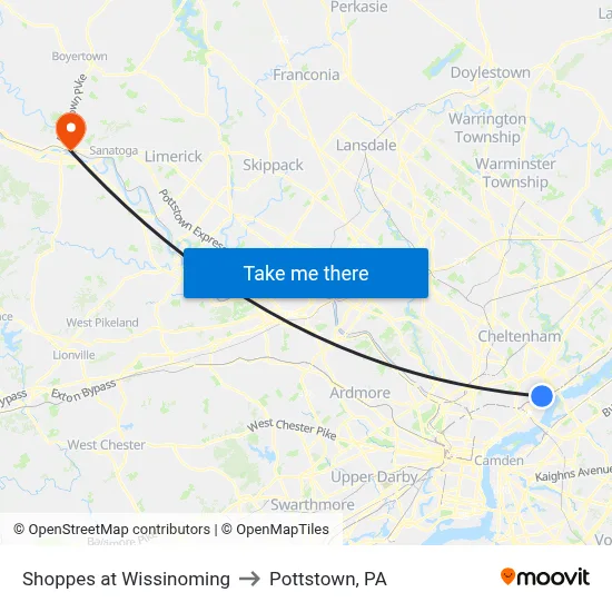 Shoppes at Wissinoming to Pottstown, PA map