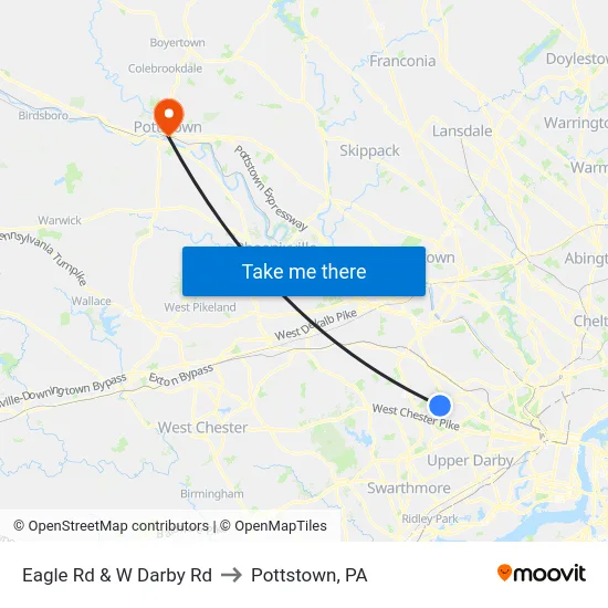Eagle Rd & W Darby Rd to Pottstown, PA map