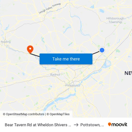 Bear Tavern Rd at Wheldon Shivers Dr to Pottstown, PA map