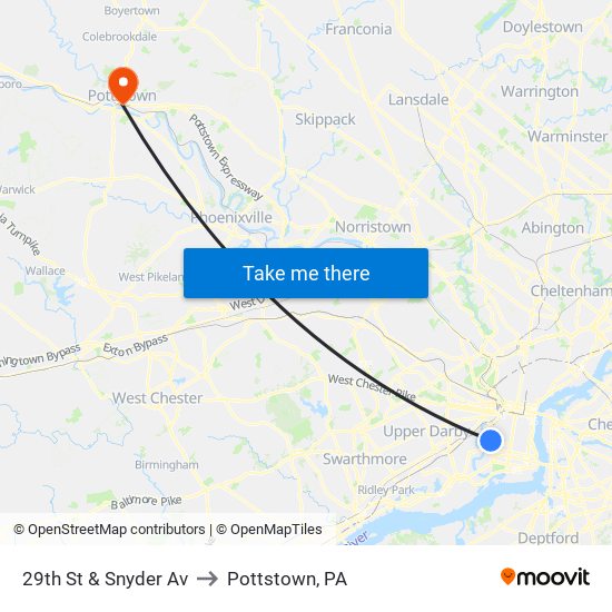 29th St & Snyder Av to Pottstown, PA map