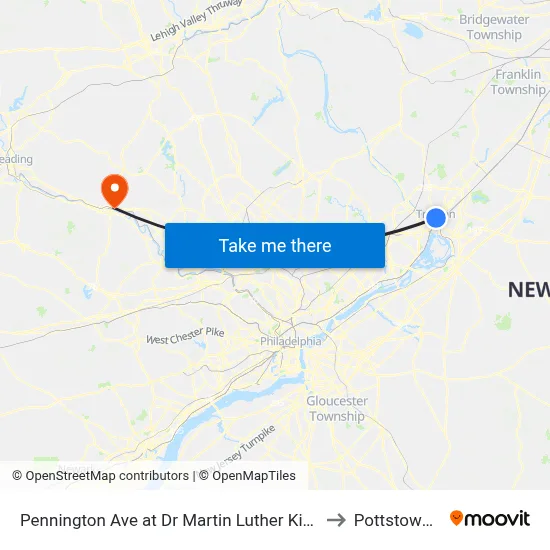 Pennington Ave at Dr Martin Luther King Jr Blvd to Pottstown, PA map