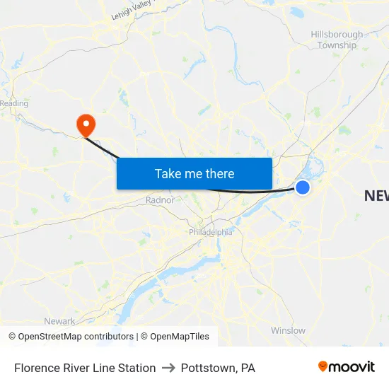 Florence River Line Station to Pottstown, PA map