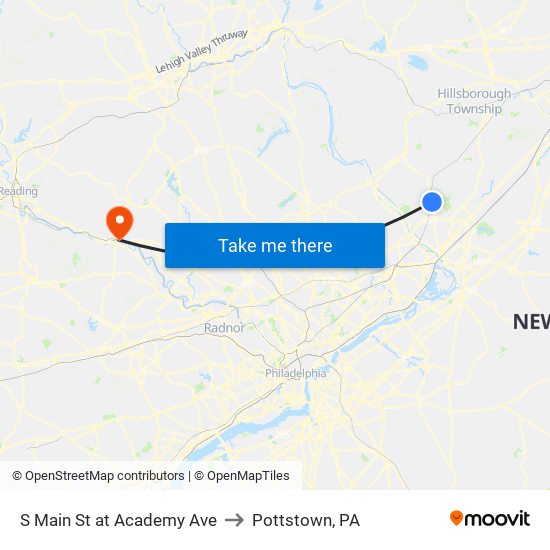 S Main St at Academy Ave to Pottstown, PA map