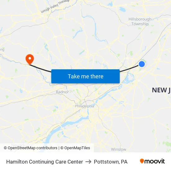 Hamilton Continuing Care Center to Pottstown, PA map