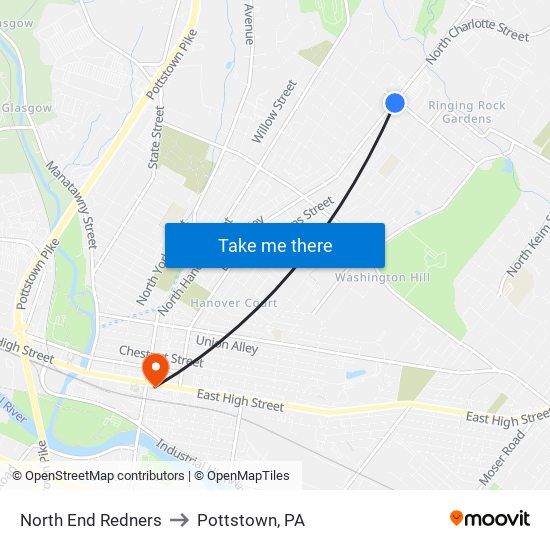 North End Redners to Pottstown, PA map