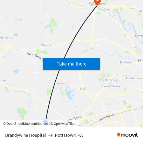 Brandywine Hospital to Pottstown, PA map