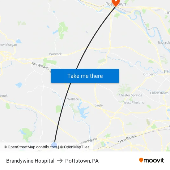 Brandywine Hospital to Pottstown, PA map
