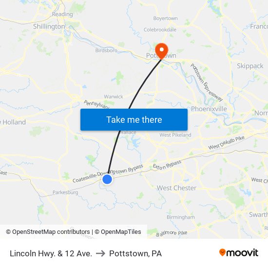 Lincoln Hwy. & 12 Ave. to Pottstown, PA map