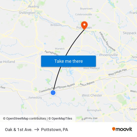 Oak & 1st Ave. to Pottstown, PA map