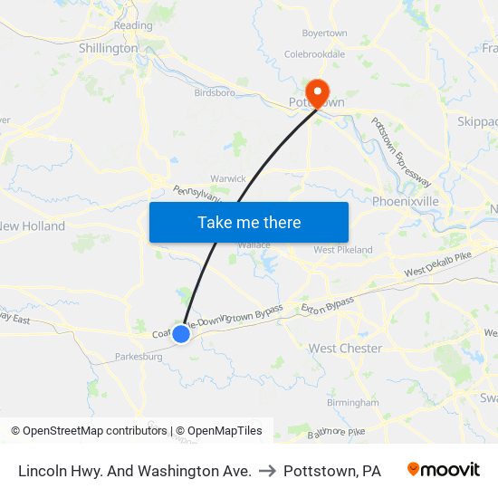 Lincoln Hwy. And Washington Ave. to Pottstown, PA map