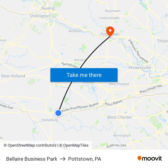 Bellaire Business Park to Pottstown, PA map