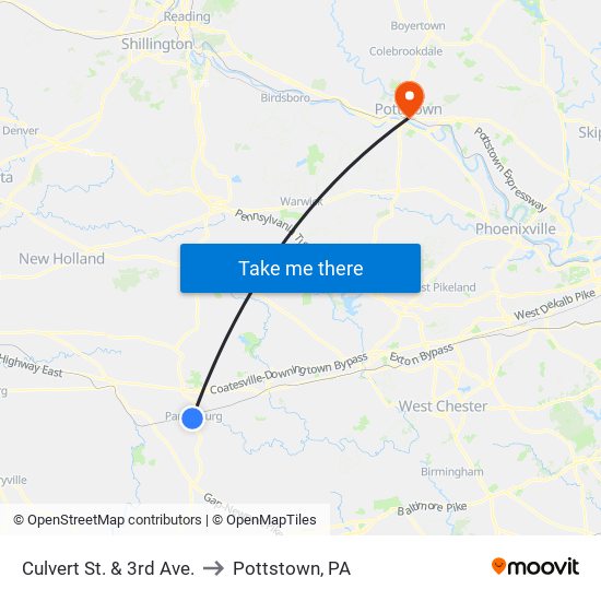 Culvert St. & 3rd Ave. to Pottstown, PA map