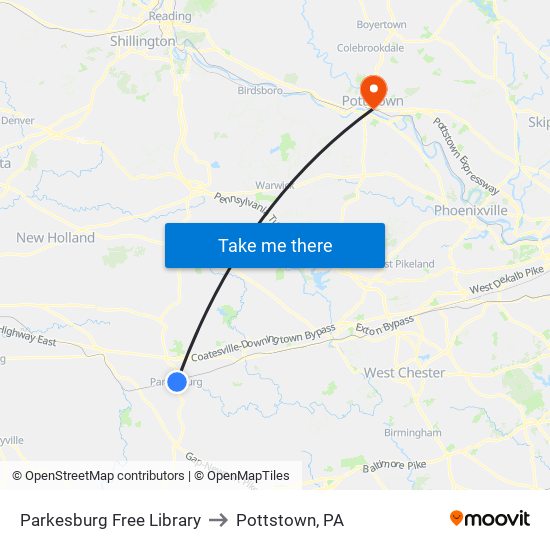 Parkesburg Free Library to Pottstown, PA map