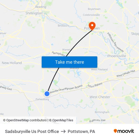 Sadsburyville Us Post Office to Pottstown, PA map