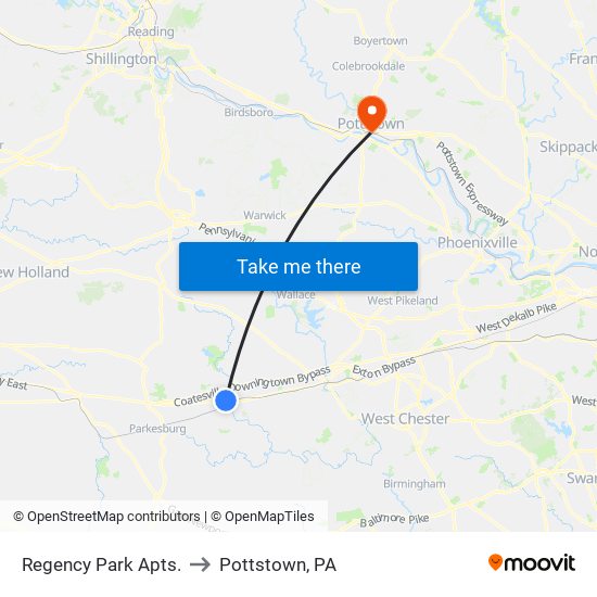 Regency Park Apts. to Pottstown, PA map