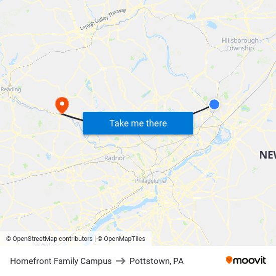 Homefront Family Campus to Pottstown, PA map