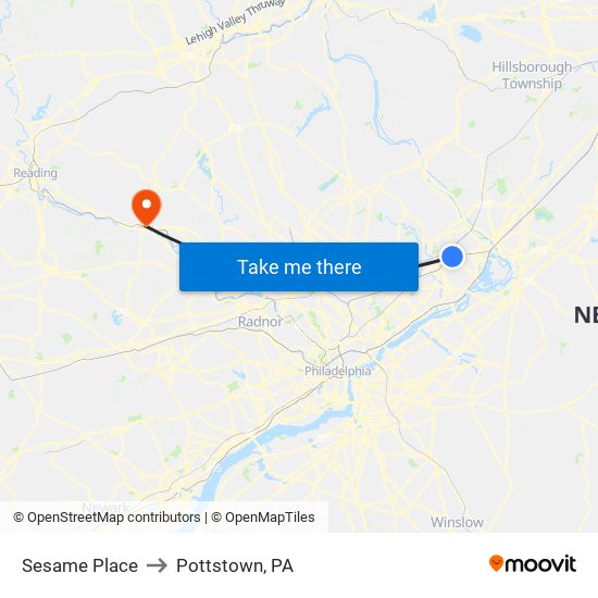 Sesame Place to Pottstown, PA map