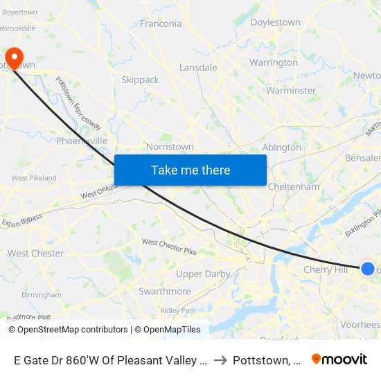 E Gate Dr 860'W Of Pleasant Valley Rd to Pottstown, PA map