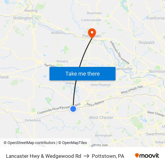 Lancaster Hwy & Wedgewood Rd to Pottstown, PA map