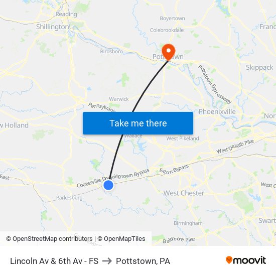 Lincoln Av & 6th Av - FS to Pottstown, PA map