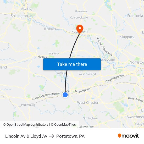 Lincoln Av & Lloyd Av to Pottstown, PA map