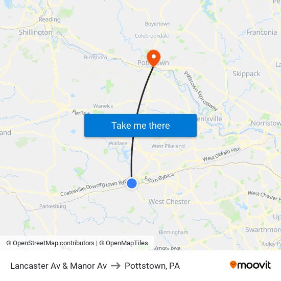 Lancaster Av & Manor Av to Pottstown, PA map