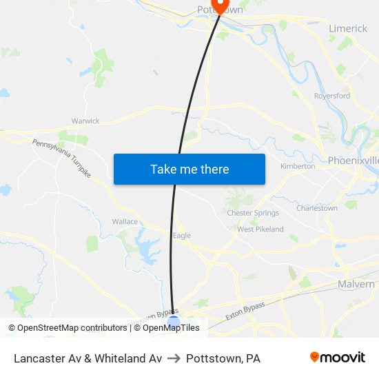 Lancaster Av & Whiteland Av to Pottstown, PA map