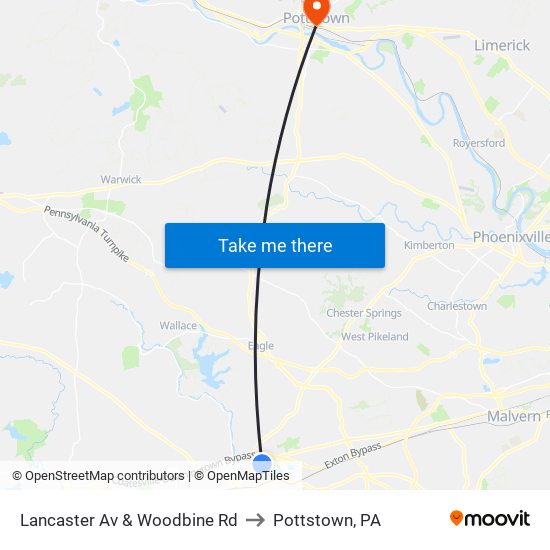 Lancaster Av & Woodbine Rd to Pottstown, PA map