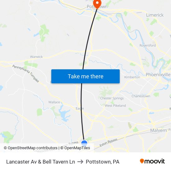 Lancaster Av & Bell Tavern Ln to Pottstown, PA map