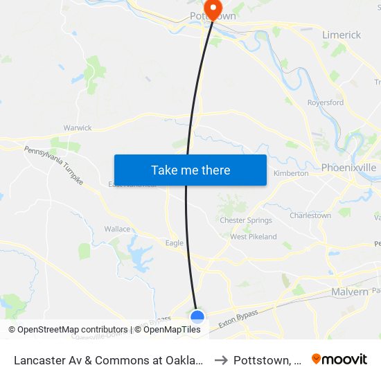 Lancaster Av & Commons at Oaklands to Pottstown, PA map